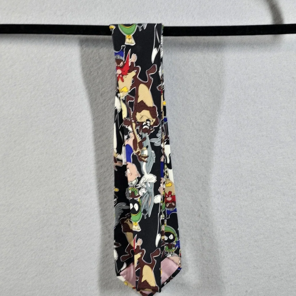 Vintage Looney Tunes Silk Tie Mens Bugs Bunny‎ Marvin Martian Taz Cartoon 90s